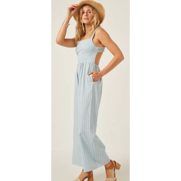 Olivaceous Sage Green/ White Striped Jumpsuit Size Medium NEW - Picture 1 of 5
